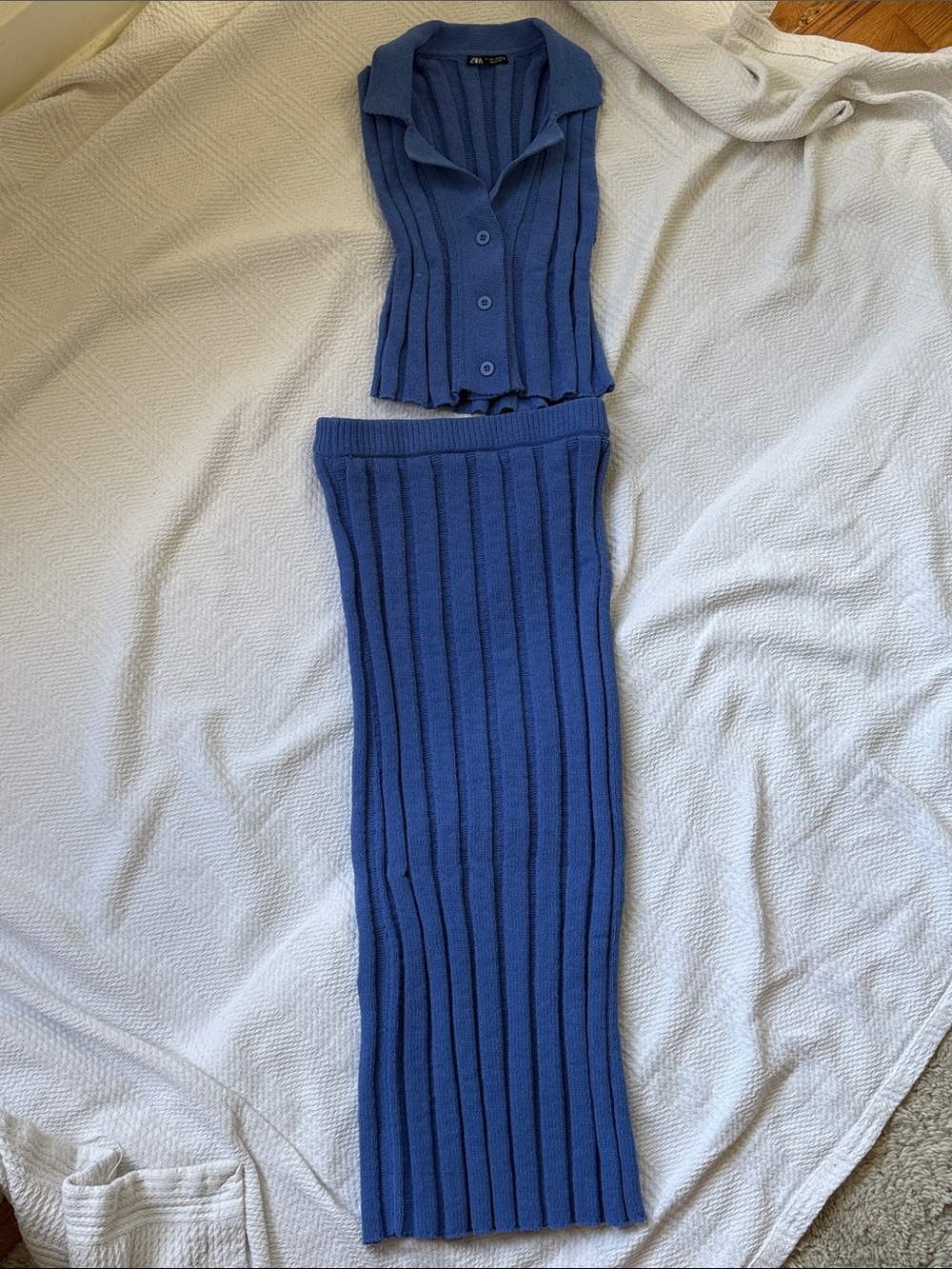 Zara Ribbed Knit Two-Piece Set Co-ord with skirt - Blue